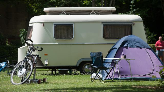 Caravan Tent Bicycle Holidays Campsite Burgundy