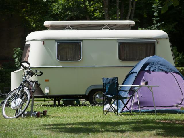 Caravan Tent Bicycle Holidays Campsite Burgundy