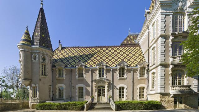 Château d'Aloxe Corton with its glazed tile roof