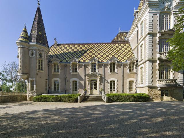 Château d'Aloxe Corton with its glazed tile roof