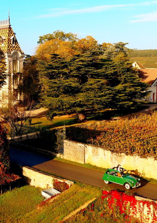 Château d'Aloxe Corton by 2CV in autumn