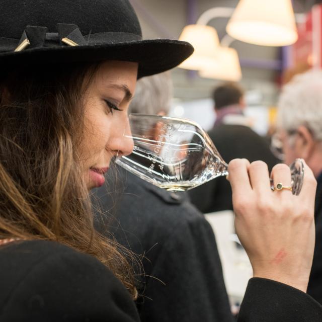 Woman tasting wine glass Burgundy Wine Festival