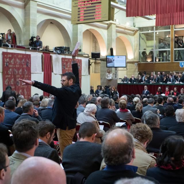 Vente aux enchères sous les halles de Beaune pour la vente des vins